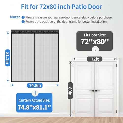 Retractable Magnetic Screen Door with Sliding Track for 72x80 Inch Doors, Pet-Friendly Fiberglass Mesh Screen to Keep Bugs Out, Fully Retractable for Balcony, Patio, French, and Sliding Doors