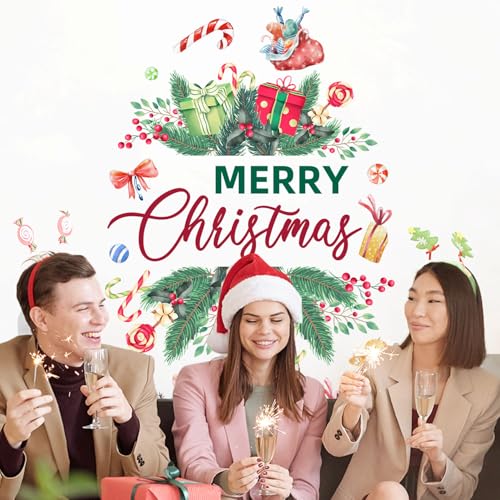 Merry Christmas Wall Decals Stickers Holiday Party Backdrop Decorations Festive Arch Backdrop Home Decor Christmas Photography Background Stickers for Living Room Nursery Home