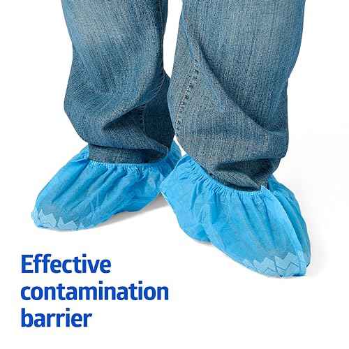 Medline Spunbond Polypropylene Nonskid Shoe Covers, Blue, Regular/Large, Serged Seam, Box of 100 Each