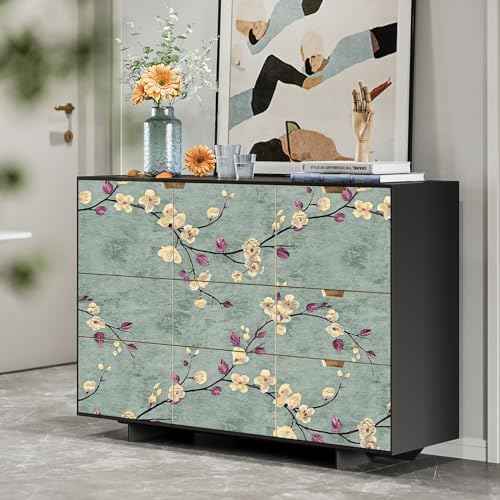 SOON AFTER 17.5¡±x120¡± Floral Peel and Stick Wallpaper Flower Tree Contact Paper Self Adhesive Removable Modern Sage Green Wall Paper Decorative Wall Covering Countertop Vinyl Film Roll