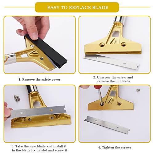 4 Inch Razor Blade Scraper with 20Pcs Extra Metal Blades Multi-purpose Heavy Duty Cleaning Scraper Tool for Removing Paint, Stickers, Decals, Labels on Floors, Glass, Tiles, Walls