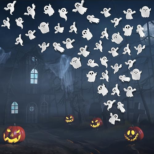 3D Halloween Ghost Stickers - 42 Pcs Reusable Self-Adhesive White Decals for Wall Decorations - Party Supplies for Gothic Home Window Door Room Decor