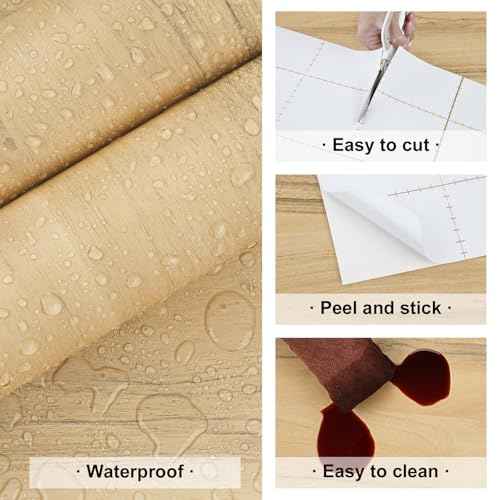 Light Brown Wood Grain Contact Paper Removable Light Wood Contact Paper for Countertops Cabinets Waterproof Kitchen Countertop Peel and Stick Wooden Wallpaper Faux Oak Vinyl Wrap 15.8" x 80"