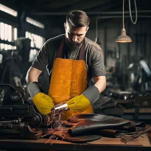 Men's Gloves and Feet Welding Apron - Heat Resistant and Flame Retardant Leather Processing Shop Blacksmith Apron