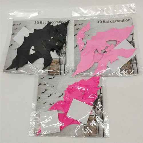 48 Pcs 3D Bats Wall Decals - Removable Rose Pink & Black Designs DIY Halloween Decorations for Party Indoor Home Kitchen Bedroom