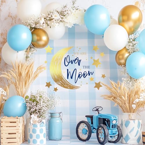 Baby Shower Party Decal Sign We Are Over The Moon Wall Stickers Moon Star Backdrop Photo Prop for Birthday Gender Reveal, 4 Sheets