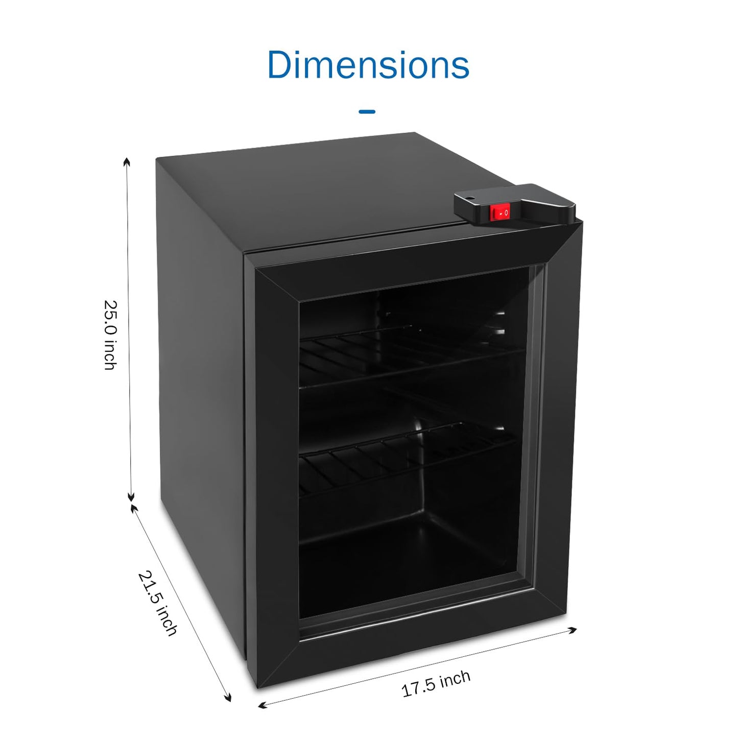 ADT Mini Freezer with Display Glass Door 2.1 Cu Ft Small with 2 Removable Shelves 7 Temperature Settings -8°F to 14°F Perfect for Liquor and Ice Cream