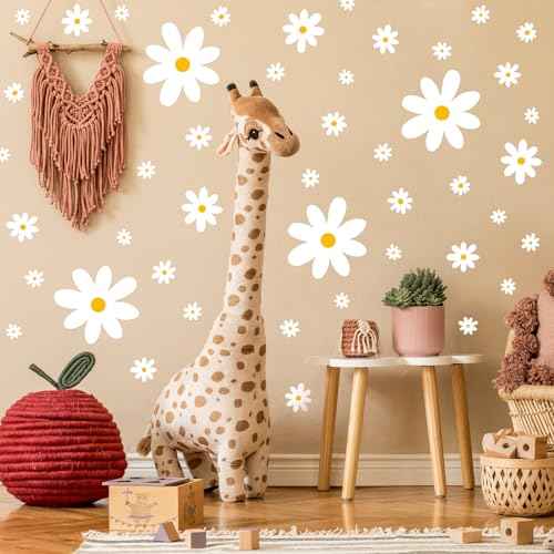 TaoBary 288-Piece Daisy Wall Decals - White Flower Wall Stickers, Peel & Stick Floral Wall Decor for Kids, Girls Nursery, Playroom, Bedroom & Living Room