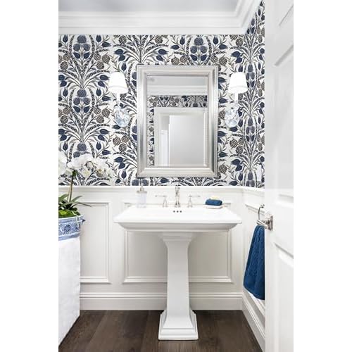 CiCiwind Blue and White Peel and Stick Wallpaper Floral Wall Paper Boho Self Adhesive Renter Friendly Contact Paper for Bedroom Bathroom William Morris Decor Vinyl Rolls 17.3"¡¿78.7"