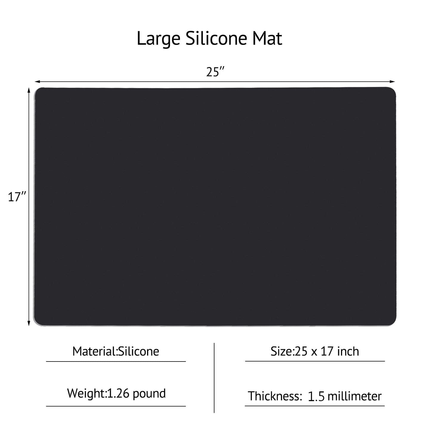 Gartful Silicone Mats for Kitchen Counter, Thicker 0.06", 25 x 17 inches Multipurpose Table Mat, Silicone Pad Desk Work Mat, Nonstick Nonskid Heat-Resistant Pad, Placemat, Black