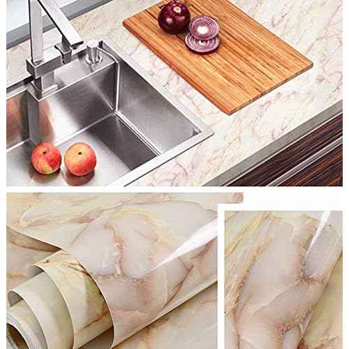 Redodeco White Pink Jade Marble Look Paper Granite Effect Peel Stick Vinyl Counter Top Adhesive Paper Wallpaper Cabinet Dresser Drawer Door Wardrobe Stickers 15.8inch by 79inch