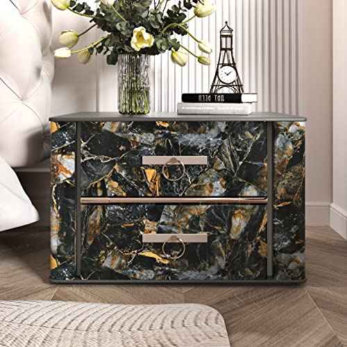 Wallercity Glossy Black/Gold Marble Wallpaper for Backsplash Peel and Stick Countertops Self Adhesive Wall Paper Sticker Waterproof Kitchen Marble Contact Paper for Cabinets Shelf Liner 15.8''x78.7''