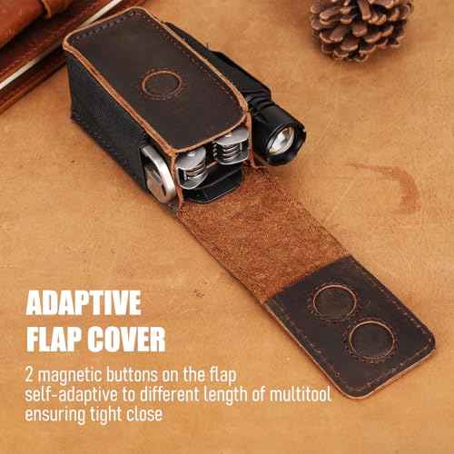 STAR VISTA Armando-2 Full Grain Leather Multitool Belt Pouch, Multi Tool Sheath, EDC Tool Holster for Flash Light, Tactical Pen, Heavy-Duty Stitching, Gift for Men, Dark Brown