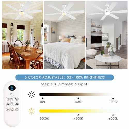 56inch Modern White Ceiling Fans with Lights and Remote/App Control, Dimmable LED, Reversible DC Motor, Noiseless, 6 Double-side Blade Low Profile Ceiling Fan for Livingroom Indoor/Outdoor Use