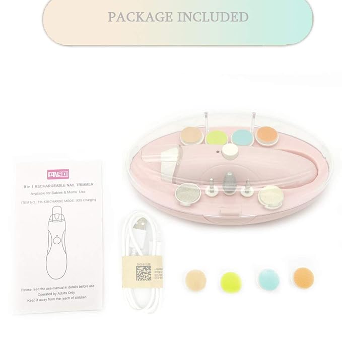 Fansidi Rechargeable Baby Nail Trimmer with Stepless Speed Control, Safe Electric Baby Nail File for Newborns, Infants & Toddlers, 8100RPM, LED Light, Dust Shield, Adult Nail Care Set,Warm Blush Pink