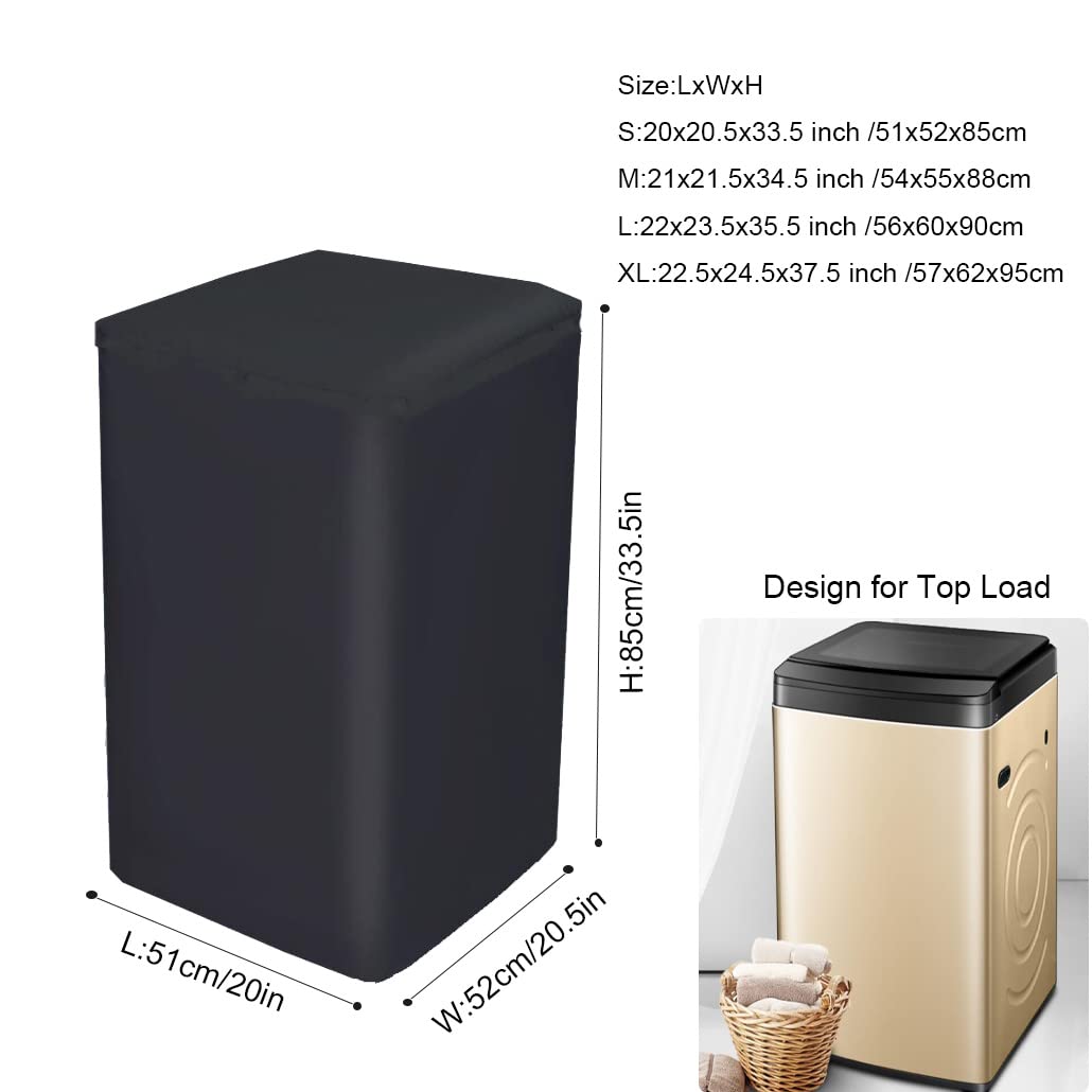 SUNSURE Top Load Washing Machine Protection Cover - Dustproof, Waterproof, Black (L-22x23.5x35.5inch)