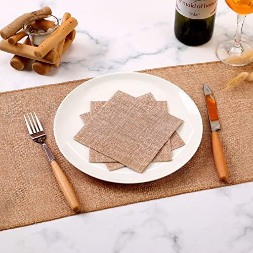 Spiareal 100 Pcs Burlap Paper Napkins 10 x 10 Inches Rustic Brown Disposable Dinner Decorative Cocktail Napkins for Party Wedding Birthday
