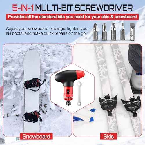 Multi bit Ratchet Snowboard Screwdriver for Adjusting Bindings, Snowboard Multitool, Compact and Pocket Friendly