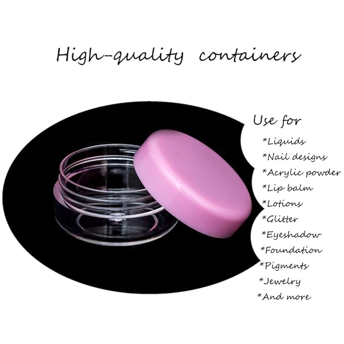 10pcs Small Travel Containers, Pink Sample Containers with Screw Lids, 5 Size 3/5/10/15/20 Gram Sample Jars with 12pcs Labels and 2pcs Mini Disposable Spatula, Makeup Sample Containers BPA Free