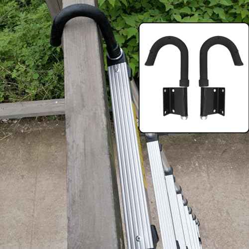 LC LICTOP Telescoping Ladder Hook Stabilizer, Heavy Duty Rubber Wrapped Roof Hook Kit for Extension Ladders, Stainless Steel Gutter Edge Hooks, Fit 2-3/4 Inch Thick Wall Mount Hanger, 2Pcs Black