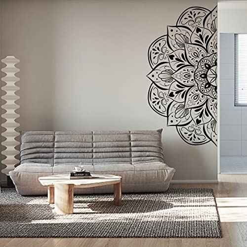 Boho Half Mandala Peel & Stick Wall Decal - Big Indian Flower Wall Sticker, Meditation Wall Art, Removable Headboard Decals for Living Room, Bedroom, Yoga Room