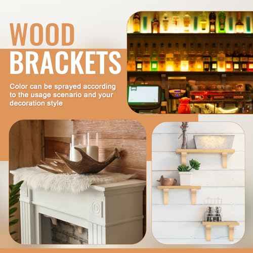 8 Pcs Wood Corbels Wooden Shelf Brackets 1.75'' W x 6'' D x 6'' H Unfinished Paintable Bracket with Hanging Hook for Doorway Countertop Kitchen Cabinet Book Shelves, Rubber Wood