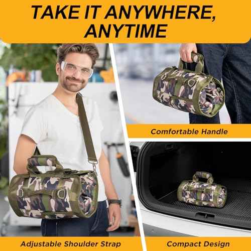 Tool Bag, Heavy Duty Tool Organizer, Portable Tool Pouch for Men, 6 Detachable Pouches, Foldable Carrying Tool Storage, Mechanic & Electrician Dad Birthday Gifts, Camo-Green