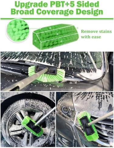 Jisejima Five-Sided Car Wash Brush with Long Handle,Soft Bristle Scrub Cleaning Mop with Extendable Handle for Car, SUV, Truck, Caravan, Boat, House Siding, Sweep Snow 60”/151cm