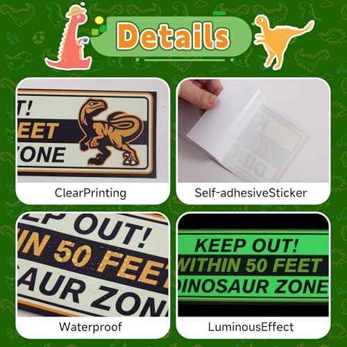 Glow in The Dark Dinosaur Wall Stickers, Dangerous Dinosaur Attacks Warning Wall Decals for Dino Areas, Velociraptor Fence Warning Ceiling Decor, Boys Kids Bedroom Home School Nursery Party Supplies