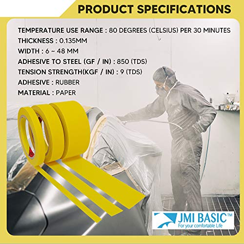 Yellow Painters Tape for Car - 3 Roll Multi Size Pack - No Residue Automotive Masking Tape - Heat Resistant for Paint Booth (1/4 inch (6mm) x 44 Yard)
