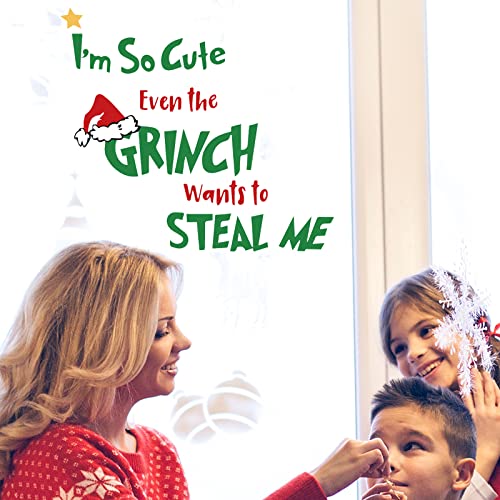 Creative Christmas G r i n ch Wall Stickers I am So Cute Letter Quotes Wall Decals Removable Wall Deacals for Holiday Home School Party Supplies Xmas New Yeafr Decoration