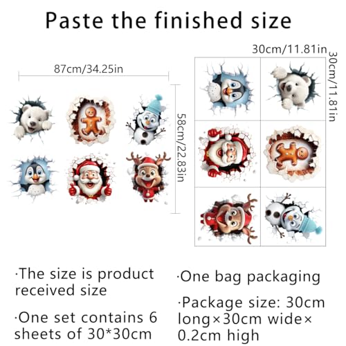 34.25 x 22.83 Inch Christmas Wall Decals Stickers Removable Large Santa Claus Elk Penguin Wall Stickers DIY Xmas Art Home Decor for Winter Christmas Holiday New Year Winter Party Supplies