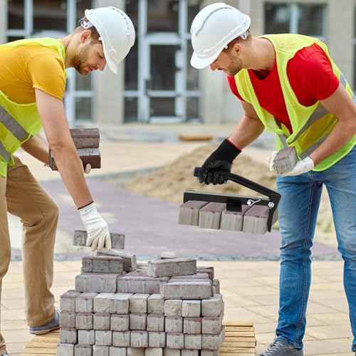 Adjustable Heavy Duty Brick Tongs Set Heavy Duty Block Tongs with Rubber Pad Handle and Work Gloves Adjustable 9-13.7 Inches Paver Claw for Bricks Lifting Carrying