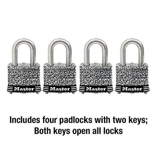 Master Lock 3SSQ Stainless Steel Outdoor Padlock with Key, 4 Pack Keyed-Alike