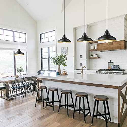 Pendant Lighting, Farmhouse Decor Adjustable Metal Hanging Lamp Ceiling Lamp, Hanging Light Fixtures, Industrial Black Pendant Lights for Kitchen Island Dining Room Barn, E26 Base, 2 Pack