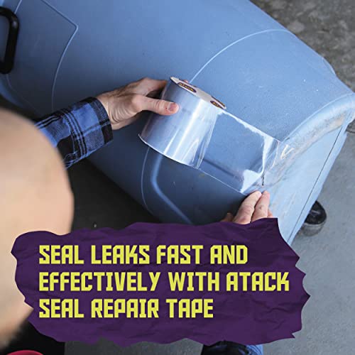ATack Waterproof Patch and Seal Tape, Clear, 4 Inches x 10 Feet, Water Barrier Tape for Stop Leak Repair on Pipes, Chimney, Roof, Boat, and HVAC