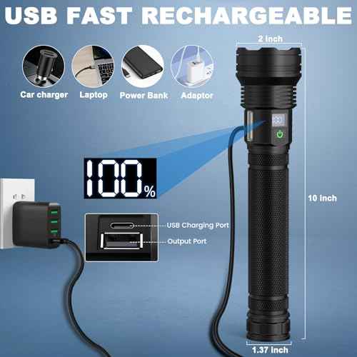 High Lumens Rechargeable LED Flashlights,Extremely Bright Tactical Flashlight,10,000 Lumens with COB Work Light,10 Modes & IP67 Waterproof & Zoomable Flash Light for Home,Camping,Hunting,Emergency