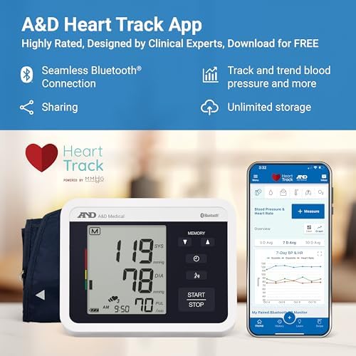 A&D Medical Voice-Guided Blood Pressure Monitor for Home Use with Bluetooth, UA-1040TBLE - Wide Range Cuff (8.6-16.5" / 22-42cm) Ideal for Visually Impaired - 3 Language Selections, Accessible