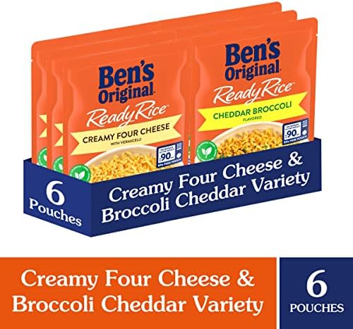 BEN'S ORIGINAL Ready Rice Creamy Four Cheese and Cheddar Broccoli Variety Pack, Easy Dinner Sides, 8.5 OZ Pouch (Pack of 6)