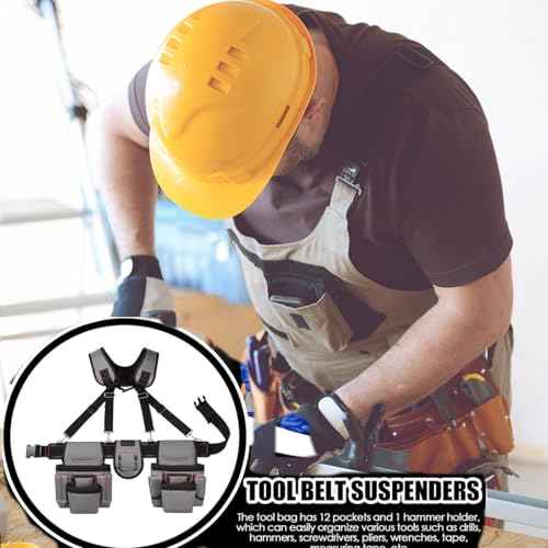 Professional Tool Belt for Men,Tool Belts with Suspenders,Magnetic Tool Pouch, Adjustable Utility Belt Tools Organizer, Heavy Duty Construction Work Bags Tool Pouch for Electrician, Carpenter