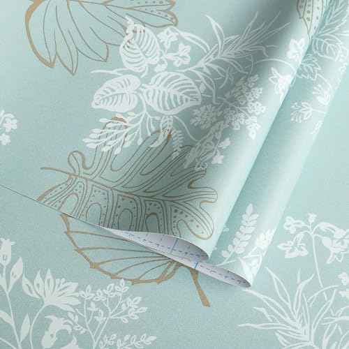 Peel and Stick Wallpaper Green Floral Contact Paper Modern Wall Paper Self-Adhesive Removable Waterproof for Bedroom Bathroom Papel Tapiz para Pared 16.14"x78.7"
