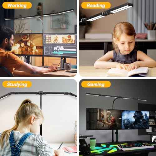 Adjustable LED Desk Lamp ? Stepless Dimming & Color Temp Remote Control, Eye-Caring 4 Large Bright Light Souce for Home Office, Gooseneck, Clamp Base, 5 Lighting Modes for Reading, Computer, DIY