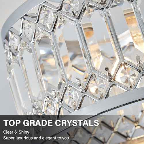 Crystal Ceiling Light Fixture, Modern Semi Flush Mount Ceiling Light, Chrome Lighting Fixtures Ceiling Lamp for Hallway, Kitchen, Entryway, Bedroom, Laundry Room, 9.05 Inch