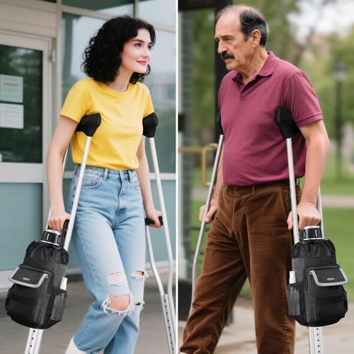 Ytonet 5 PCS Crutch Pads, Bag & Hand Grips, Includes 2 Armpit Pads & 2 Non-Slip Grips, Water-Resistant Lightweight Accessories Storage Pouch with Reflective Strips for Standard Crutches (Black Blue)