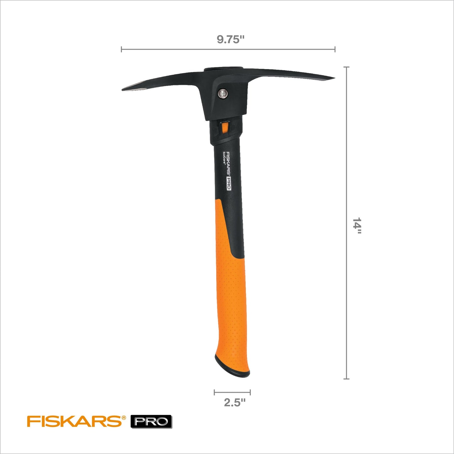 Fiskars IsoCore Pickaxe Mattock with Shock-Absorbing Handle, Dual-Head Tool for Roots & Rocks, 1.5 lb