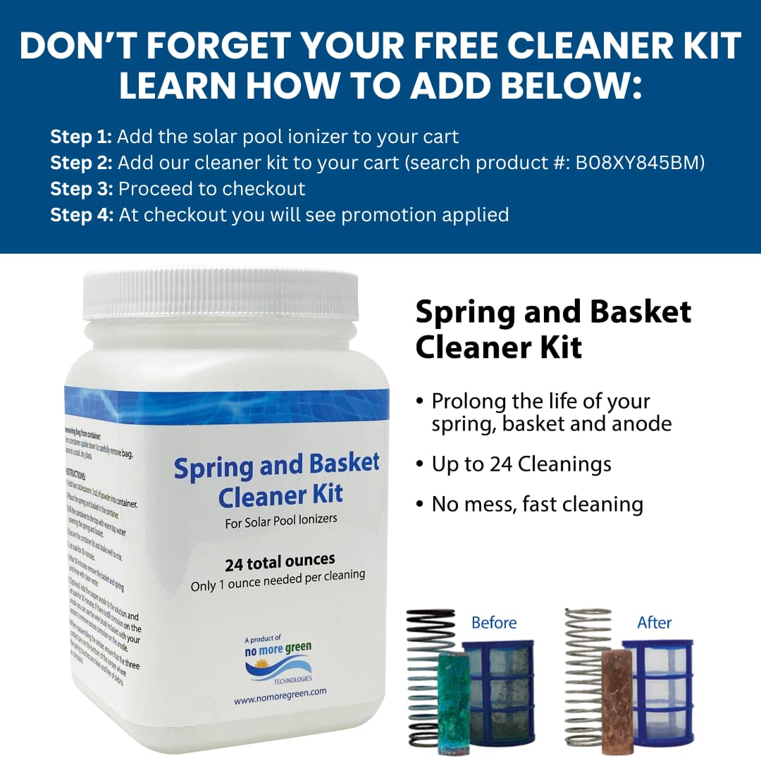 Original Solar Pool Ionizer | Pool Cleaner, use up to 85% Less Chlorine, for Pools up to 35,000 Gal, Lifetime Replacement Program