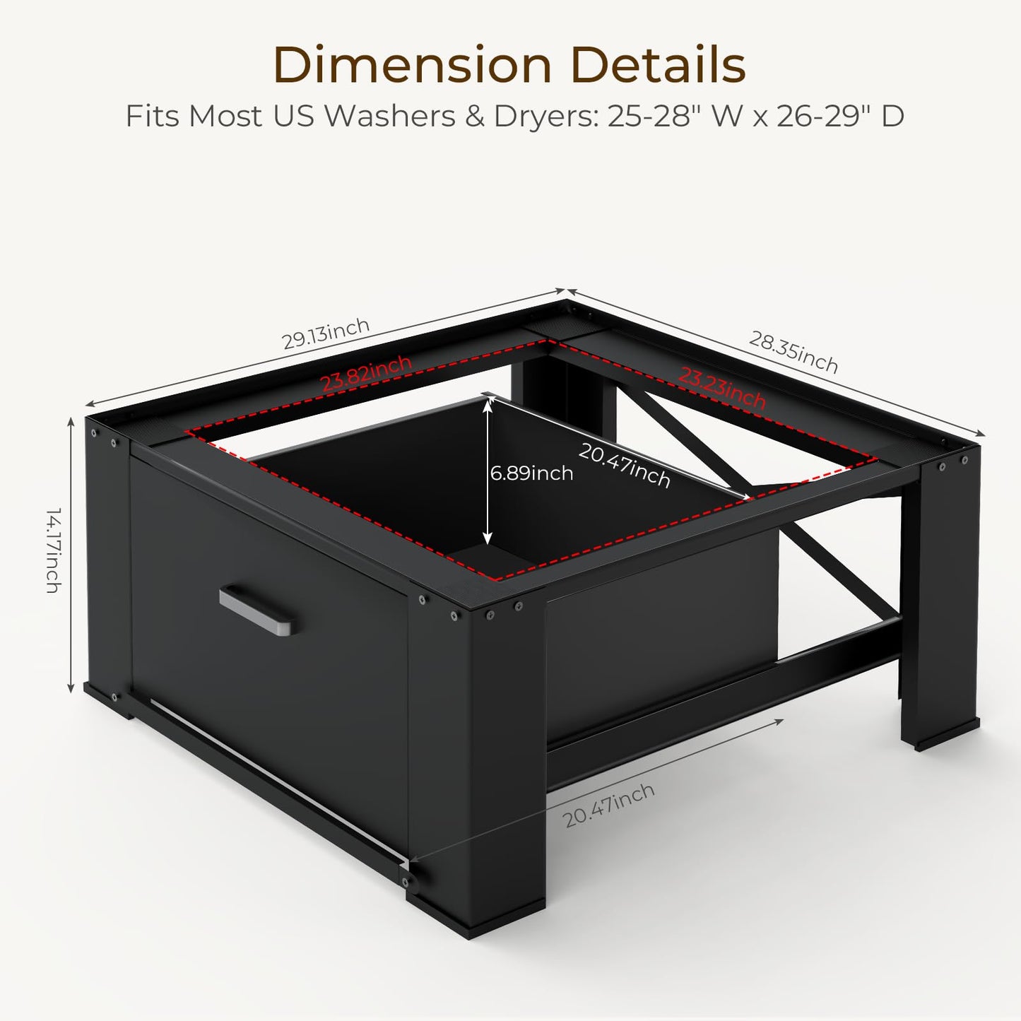 SKM Washer and Dryer Pedestal with Drawer, Laundry Pedestal for Washer and Dryer Stand, Heavy Duty Steel Washing Machine Stand Height Raiser (2, black, 28" W x 29" D x 14" H)