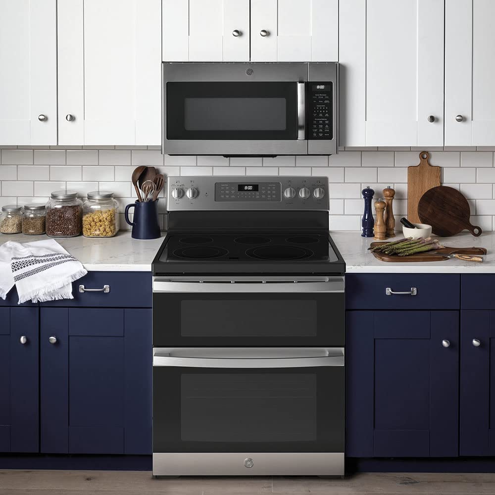 GE 30 in. Freestanding Electric Double Oven Convection Range with Self-Clean and No-Preheat Air Fry – Slate (JBS86EPES)