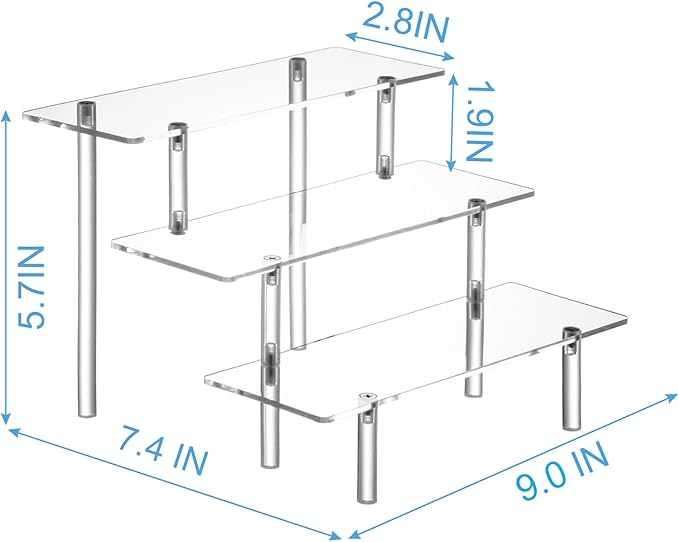 HENABLE 2PCS Acrylic Display Risers, 3 Tier Clear Cupcake Stand Risers, Organizer for Perfume, Funko POP, Food, Tabletop Use