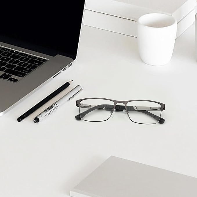 ZENOTTIC Blue Light Glasses Men : Black Reading Glasses Men - Square Frame Computer Glasses - Anti Glare Metal Readers
